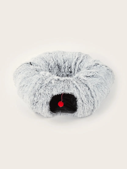 Plush Cat Bed with Tunnel for Indoor Cats, Multifunctional Cat Tunnel Bed with Peephole, Fluffy Donut Cat Bed with Tunnel