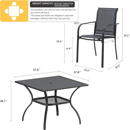 5-Piece Patio Dining Set – Outdoor Furniture Set w/1 Square Table & 4 Stackable Sling Chairs – Patio Dining Furniture