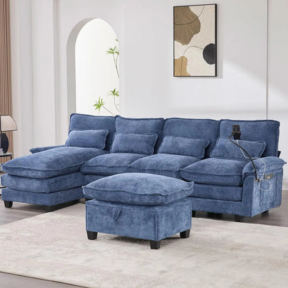 Modern U Shape Sectional Sofa Cloud Couch, 110" Upholstery Chenille Fabric Modular Couch, Comfy 4 Seat Sleeper Sofa With Double
