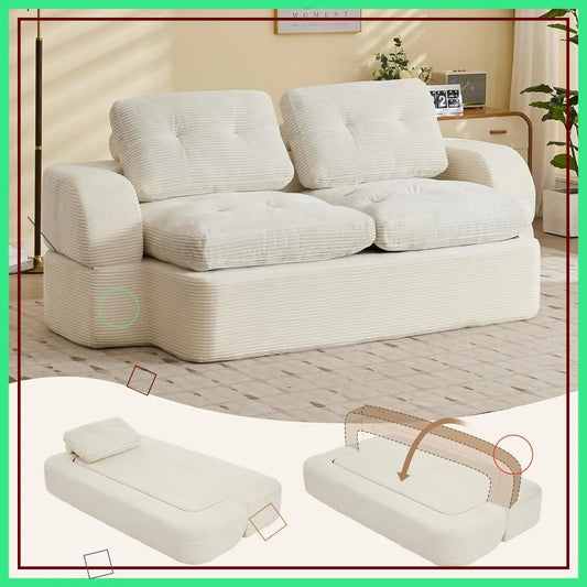 Foldable Sofa Bed Convertible Boneless Couch No Assembly Love Seat Sleeper for Living Room Bedroom Apartment