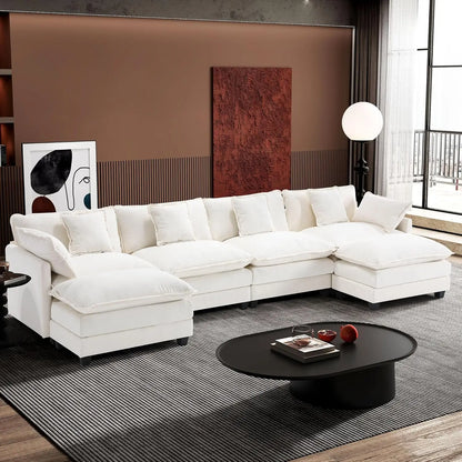 146" U-Shaped Modern Sofa Modular Sectional Cloud Couch with 2 Ottoman, 6-Seat Chenille Deep Seat Sofa with 6, Customized