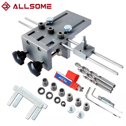 ALLSOME 6/8/10mm Dowelling Jig, 3 In 1 Wood Drilling Guide Locator Adjustable Dowel Jig Kit For DIY Woodworking Tool