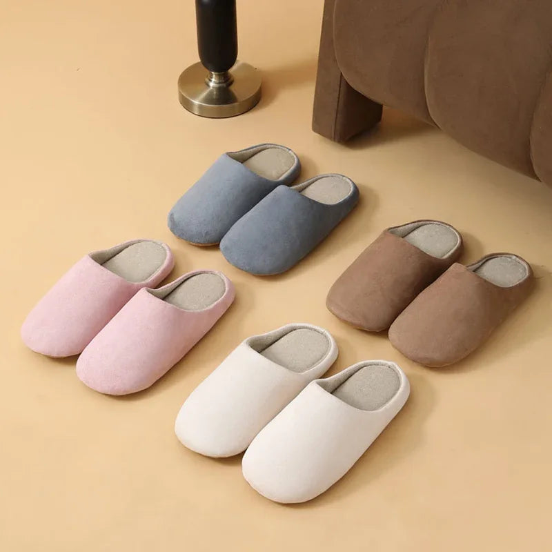 Unisex Japanese Style Mute Indoor Slippers Lightweight Super Soft Home Cotton Shoes Woman Autumn Winter Comfort House Slippers
