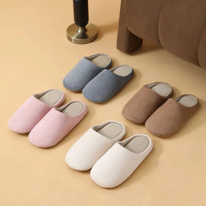 Unisex Japanese Style Mute Indoor Slippers Lightweight Super Soft Home Cotton Shoes Woman Autumn Winter Comfort House Slippers