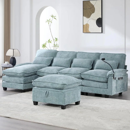 Modern U Shape Sectional Sofa Cloud Couch, 110" Upholstery Chenille Fabric Modular Couch, Comfy 4 Seat Sleeper Sofa With Double