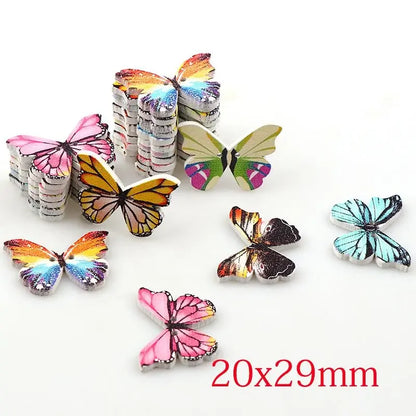 50PC 2 Holes 3 Size Colorful Butterfly Wooden Buttons Fit Sewing And Scrapbooking Sewing Buttons For Craft DIY Mixed
