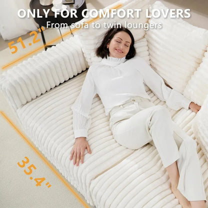 Oversized Cloud Couch, Convertible 4 Deep Seat Foam Sofa Couch, 2 in 1 Plush Corduroy Sofa with 6 Soft Pillows, Modern Mod