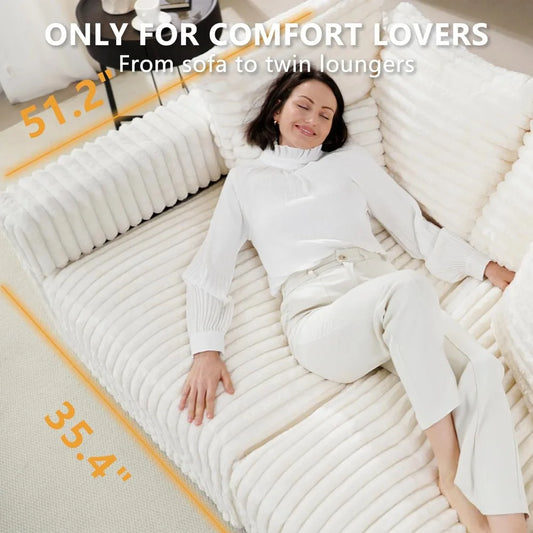 Oversized Cloud Couch, Convertible 4 Deep Seat Foam Sofa Couch, 2 in 1 Plush Corduroy Sofa with 6 Soft Pillows, Modern Mod