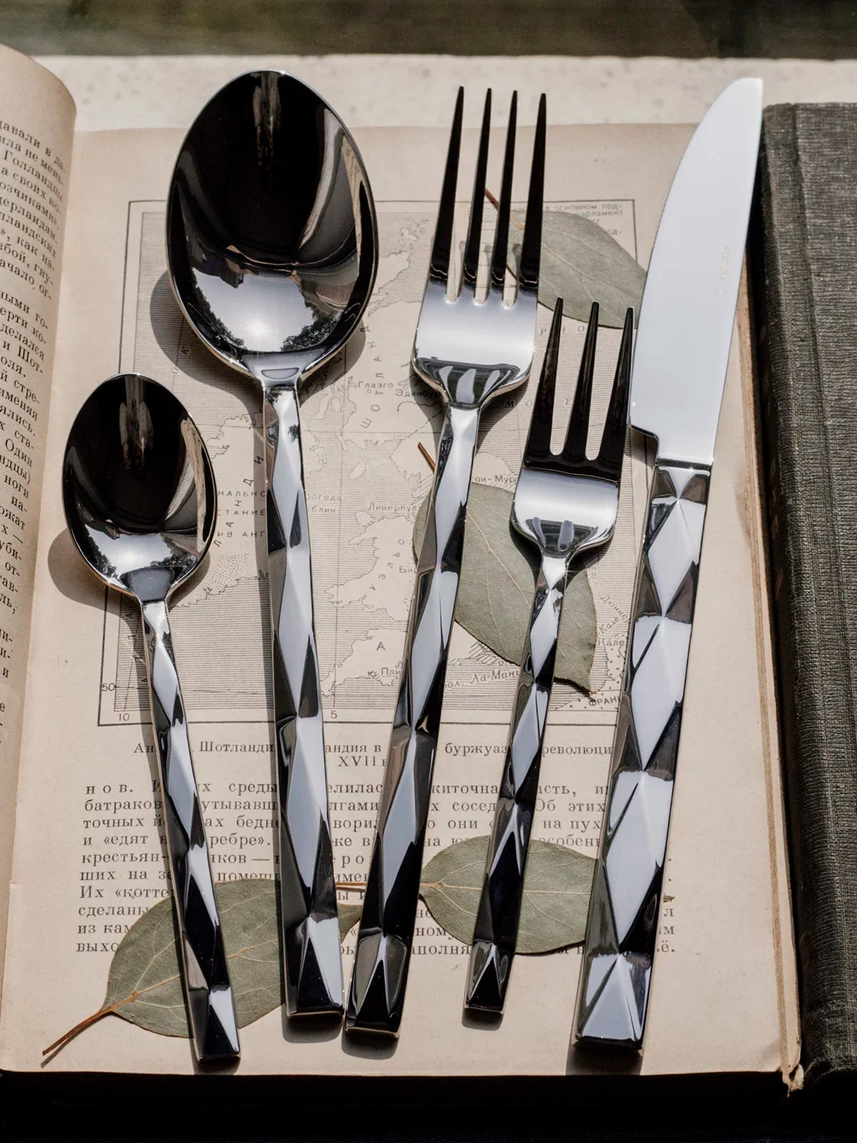 Stainless Steel Vintage Diamond Diamond Check Tableware Main Dish Spoon Spaghetti Fork Fruit Fork Spoon Western Tableware Set