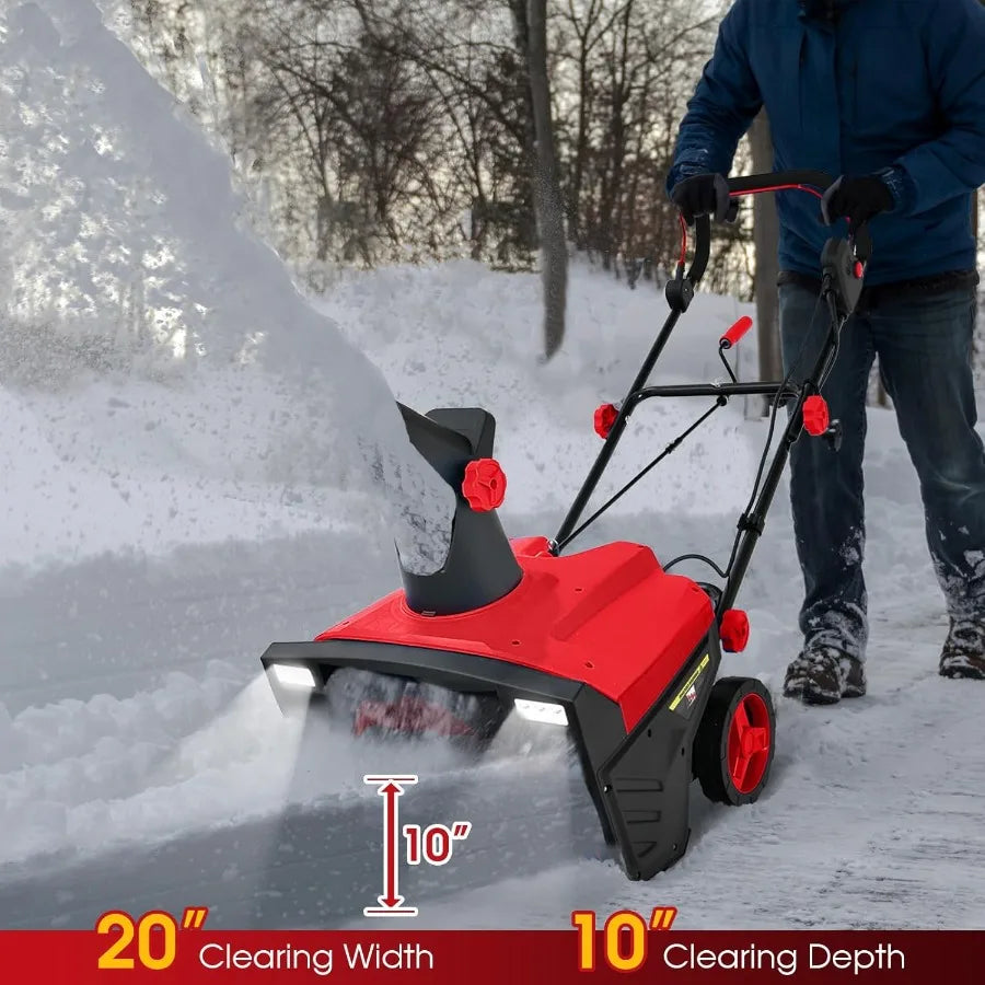 20 Electric Snow Blower 15-AMP Corded Snowblower with LED Headlights 180 Rotating Chute 30FT Throwing Distance 10 Depth Clearin