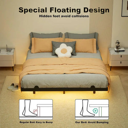 Full Size Modern LED Bed Frame with Floating Design, Smart Lights, and Charging Station