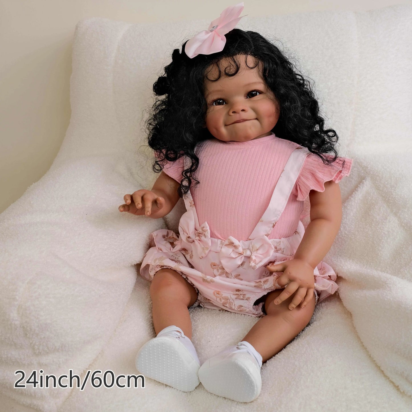 1PC 24 "weight pink raw doll with soft vinyl limbs and body - includes clothes, accessories, soothing items and bottles