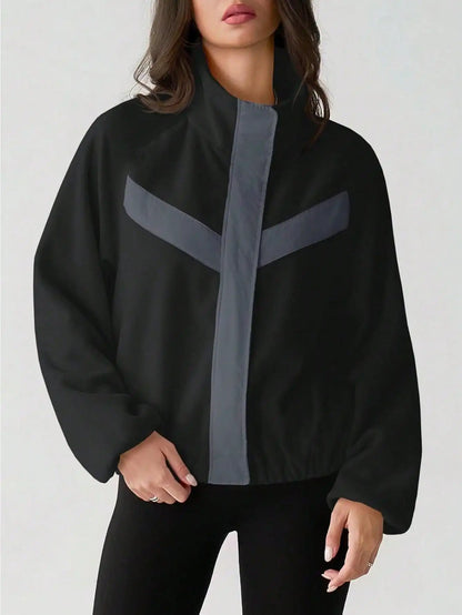 Women's Coquette Aesthetic Sherpa Cropped Jacket, Fuzzy Fleece Zip-Up with Stand Collar & Pockets, Fall Winter Coats