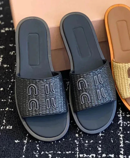 Designer Sandals Women's Flat Leather Non-slip Slippers Summer Triangle Printed Slippers Comfortable Casual Beach Sandals