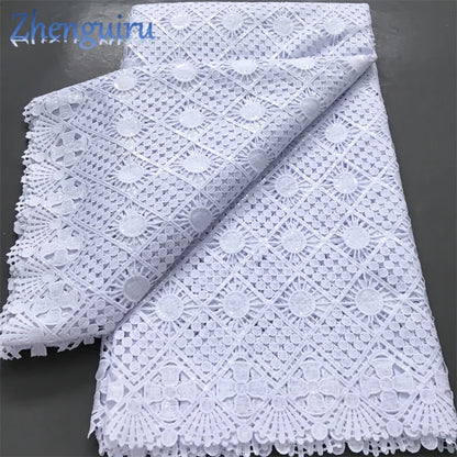 Pure White Nigerian Guipure Lace Fabric 2025 High Quality Water Soluble African Sequin Cord Lace Fabric for Party Dress Sew 4025