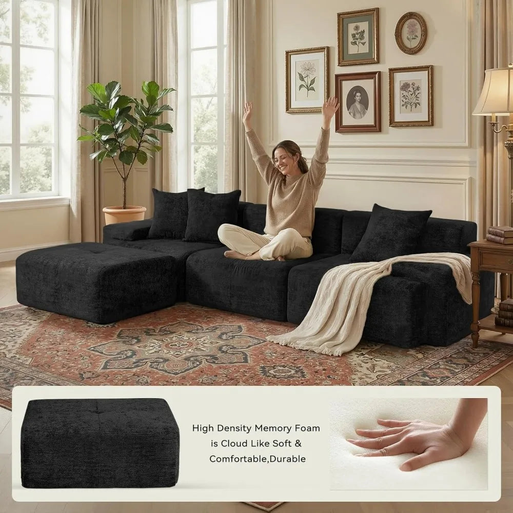 117" Modular Sectional Sofa Couch, Chenille Upholstered Boneless Couch, Oversized L-Shaped Cloud Sectional Couch, Customized