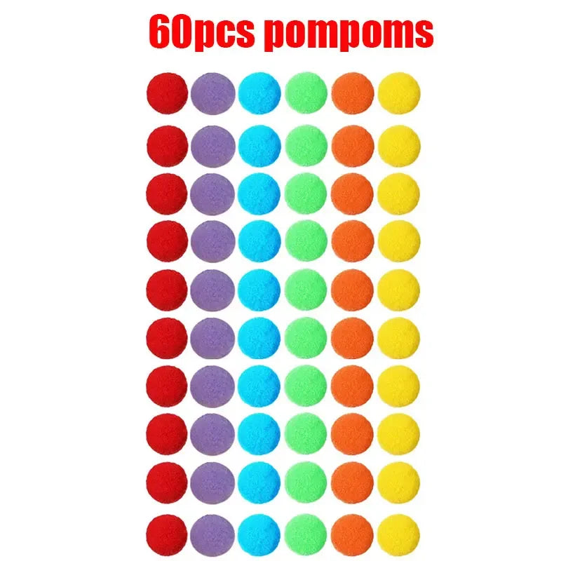 Rainbow Counting Set: Pom Poms Sorting Toys w/ Bowls & Tweezers for Kids, Fine Motor Skills Learning Montessori Math Toy