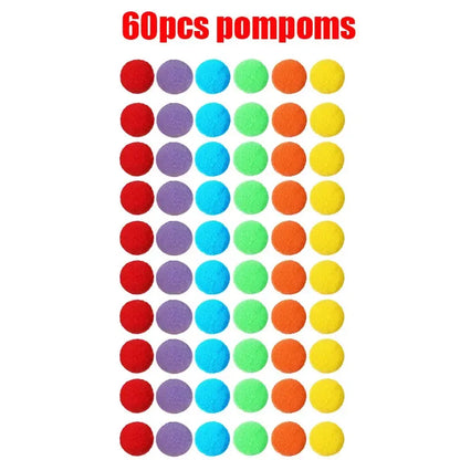 Rainbow Counting Set: Pom Poms Sorting Toys w/ Bowls & Tweezers for Kids, Fine Motor Skills Learning Montessori Math Toy