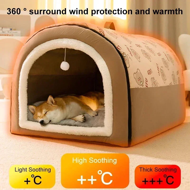 Warm Dog House Detachable Pet Sleeping Bed for Small Medium Dogs Cats Soft Non-slip Dog Kennel Puppy Kitten Nest Pet Supplies