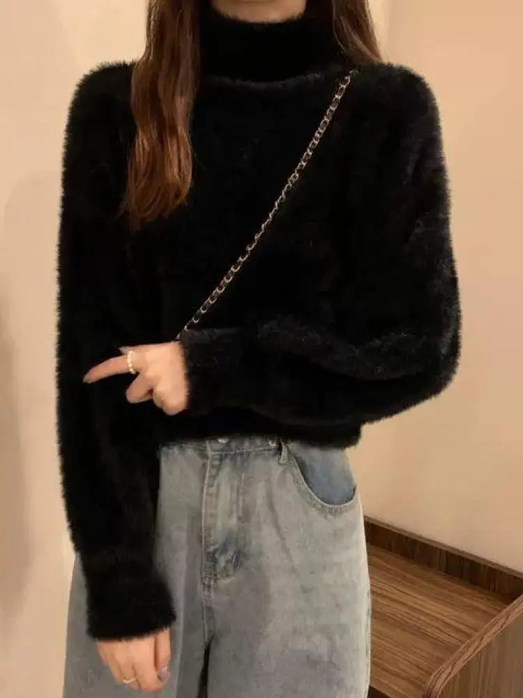 2025 Winter Imitate Mink Wool Hot Fleecing Female Turtleneck Elastic Casual Sweater Women Knitted Tops Pullovers Soft  Warm