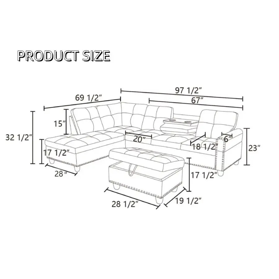 Shaped Couches for Living Room, Sectional Couch Living Room Furniture with Storage Ottoman, Modular Sectional Sofa with Movable