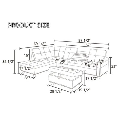 Shaped Couches for Living Room, Sectional Couch Living Room Furniture with Storage Ottoman, Modular Sectional Sofa with Movable