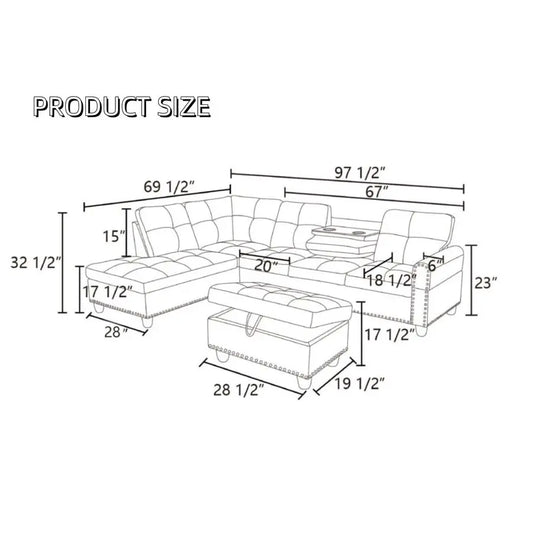 Shaped Couches for Living Room, Sectional Couch Living Room Furniture with Storage Ottoman, Modular Sectional Sofa with Movable
