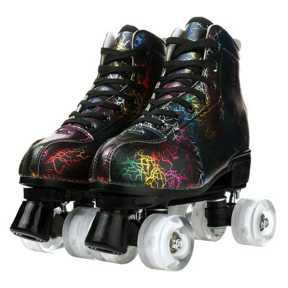 Zebra Printed Roller Skates Quad Skates Sneakers Flash Wheel Shoes Unisex Roller Skates PU Leather Roller Skates Skating Shoes