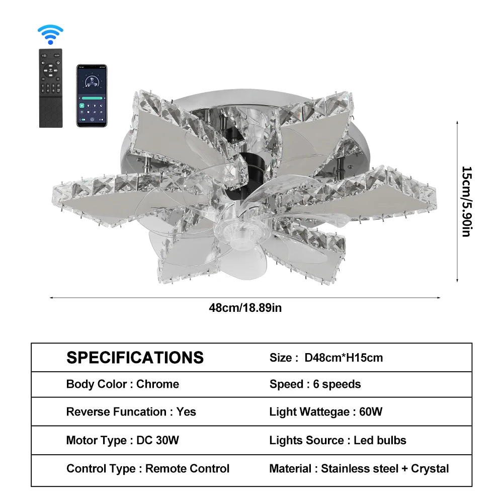 VETRULUS Modern Ceiling Fan Light Led Fan Lamp Smart APP RC Luxury Crystal Chandelier Home Decor Appliance Fixture Living Dining