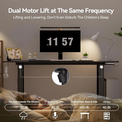 4 Legs Standing Desk with Dual Motor, 55 x 28 Inch Adjustable Height Desk with Power Outlets & LED Lights, Home Office Computer