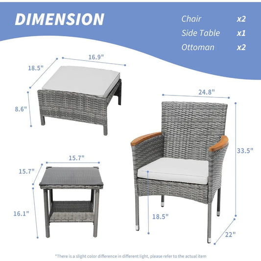 5 PCS Outdoor Patio Furniture Set with Table&Ottoman Outdoor Furniture Patio Set Bistro Wicker Patio Set
