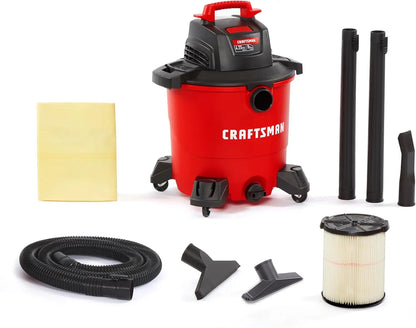 9 Gallon Wet Dry Vacuum with Blower Port, Oversized Drain, and Accessories for Home and Garage Cleaning