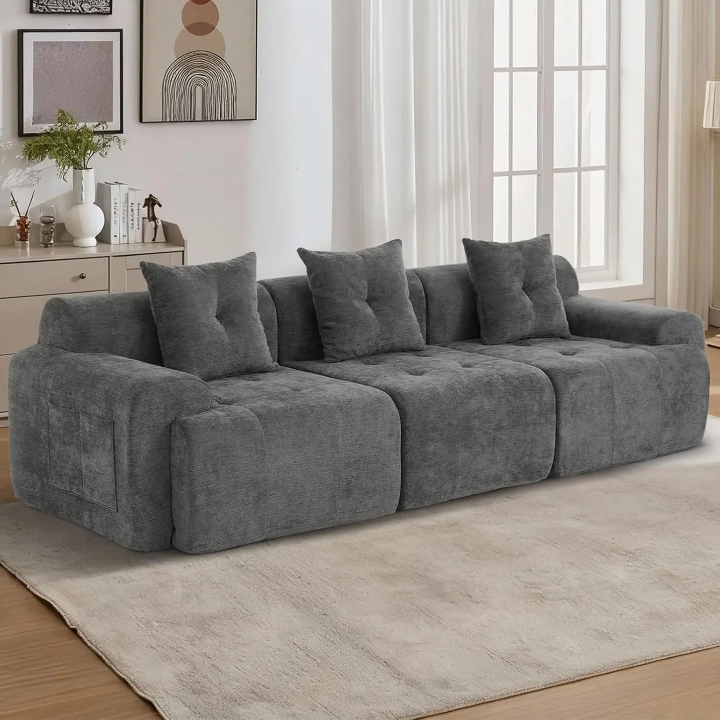 101.65” Modular Sectional Couch for Living Room, 3-Seater Cloud Sofa with Deep Seat, Woven Texture Upholstery, Customized