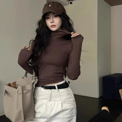 Winter Women Classic Basic Turtleneck Tops Lady Comfortable Thermal Long Sleeve Clothes Female Retro Versatile Elastic Pullover