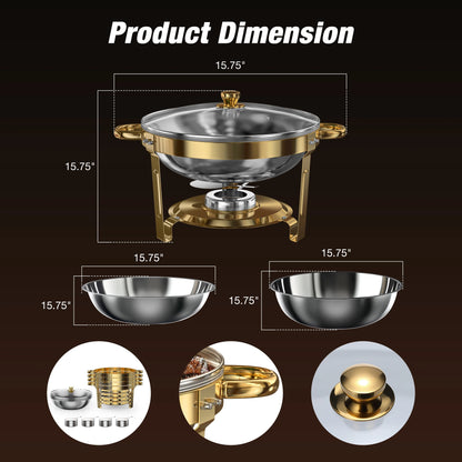 2/4 Pack Chafing Dishes for Buffet 5QT Round Stainless Steel Chafing Dish Set for Home Parties, Christmas Buffet Warmer Set