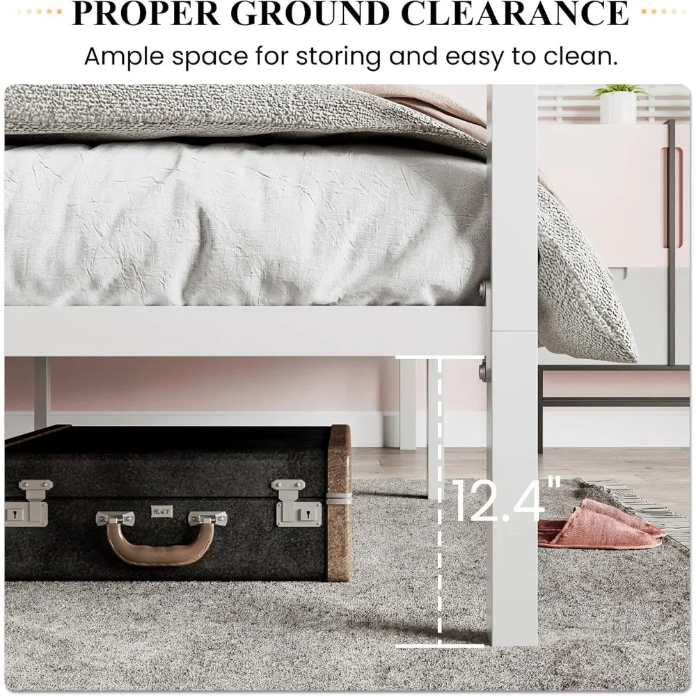 SHA CERLIN Canopy Bed Frame Full Size/Mattress Foundation with Metal Slats Support/No Box Spring Needed/Easy Assembly/White