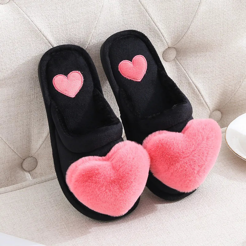 2025 Winter Cute Cotton Slippers for Women Winter Warm Shoes Soft Fur Thick Sole Anti-slip Couples Indoor Home Floor Slides