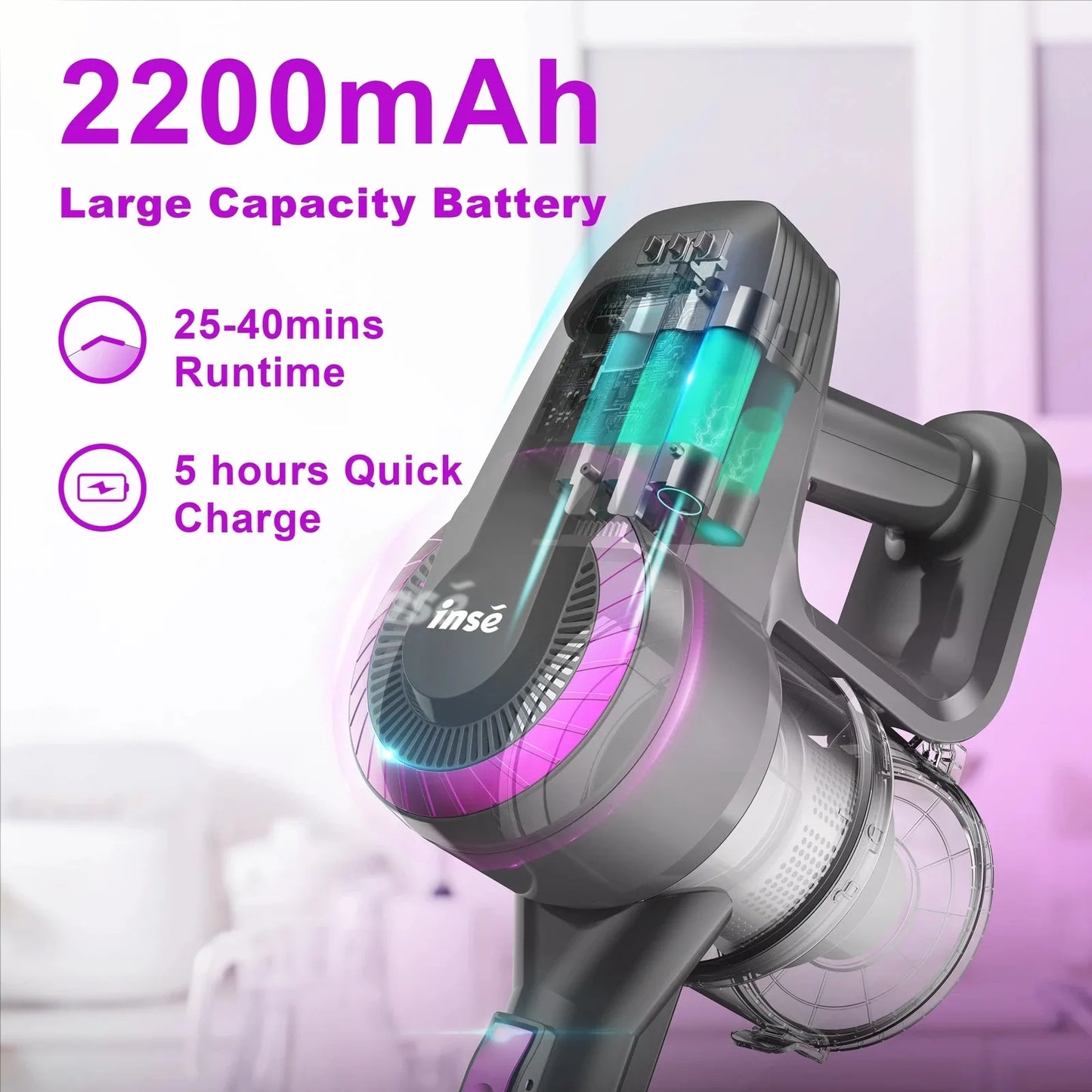 INSE Cordless Vacuum Cleaner 20Kpa Powerful Stick Vacuum 6 in 1 Lightweight Handheld Vacuum Cleaners for Pet Hair HardFloor N370