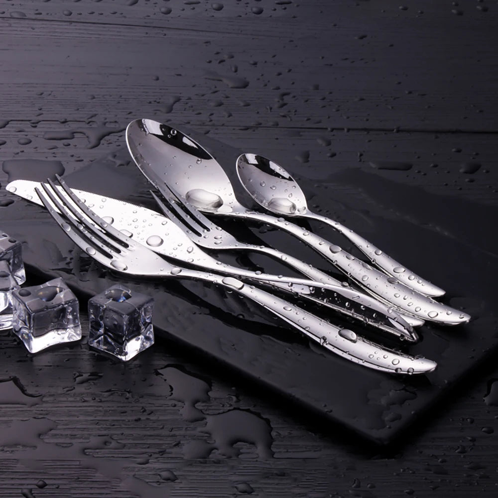 6/16/20/24Pcs Sliver Tableware Stainless Steel 304 Cutlery Set Mirror Knife Fork Spoon Western Dinner Set Smooth Handle Flatware