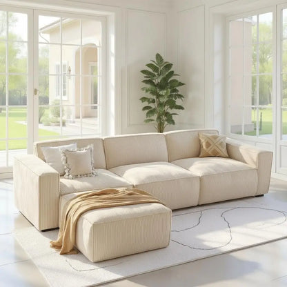 110" Cloud Sectional Couch with L-Shape Chaise&Movable Ottoman,Modern Modular Sofa with Deep Seat, Boneless Sofa-Customized