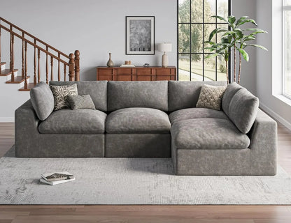 120" Cloud Sectional Couch | Oversize Boneless Couches for Living Room | 4 Seater Modern L-Shape Sofa | Drak Grey, Customized