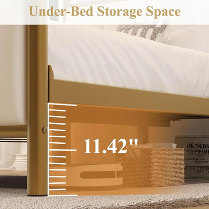 Bed Frame with Headboard, Upholstered Platform Metal Beds Frame Supported by Strong Metal Slats, No Box Spring Needed