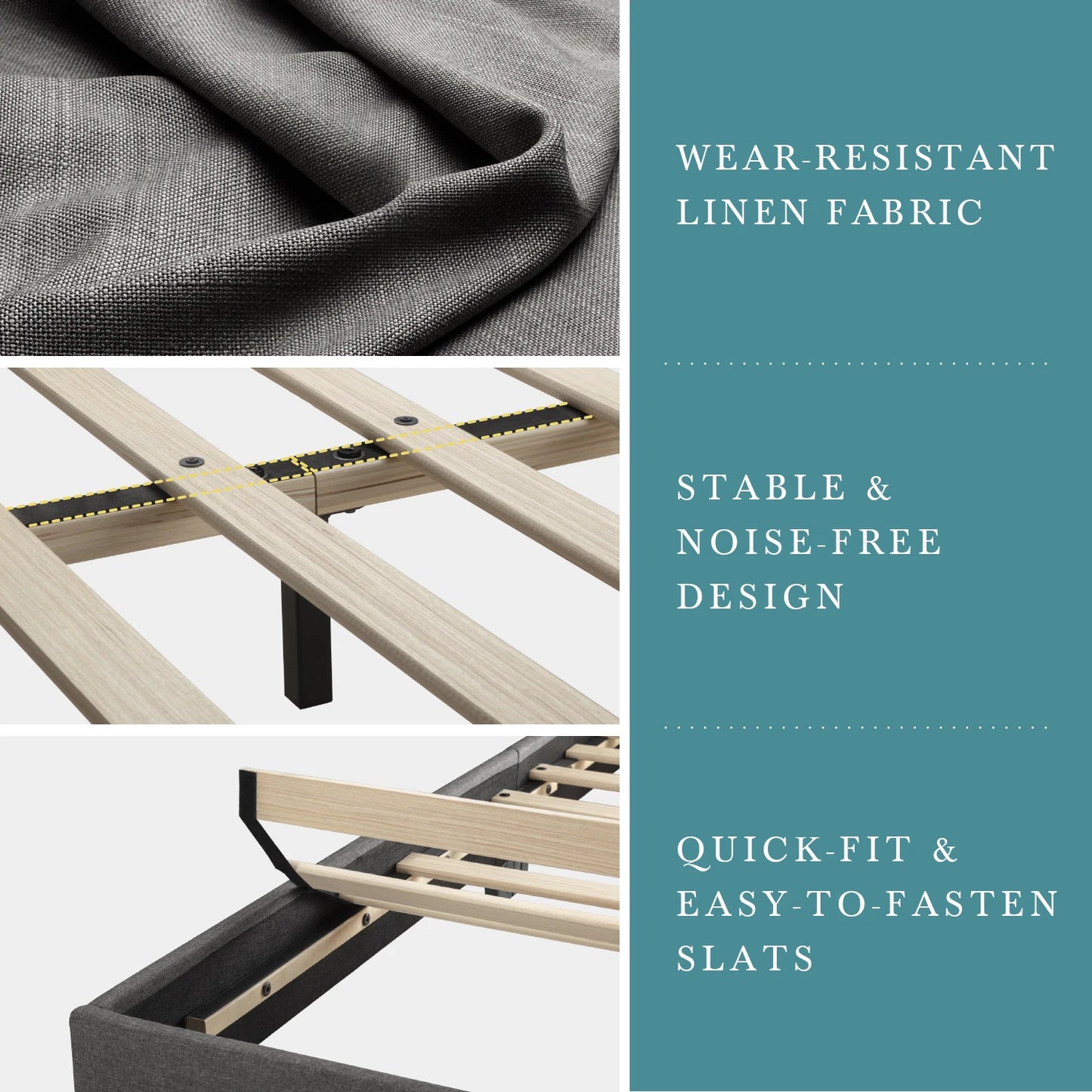 HOOMIC Full/Queen/King Upholstered Bed Frame with Adjustable Linen Headboard, Sturdy Wood Slats & Quiet Support