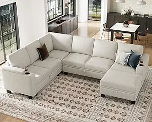 Chenille Modular Sectional Sofa Convertible L Shaped Corner Couches for Living Room with Storage Armrest with Cup Holder Dark G