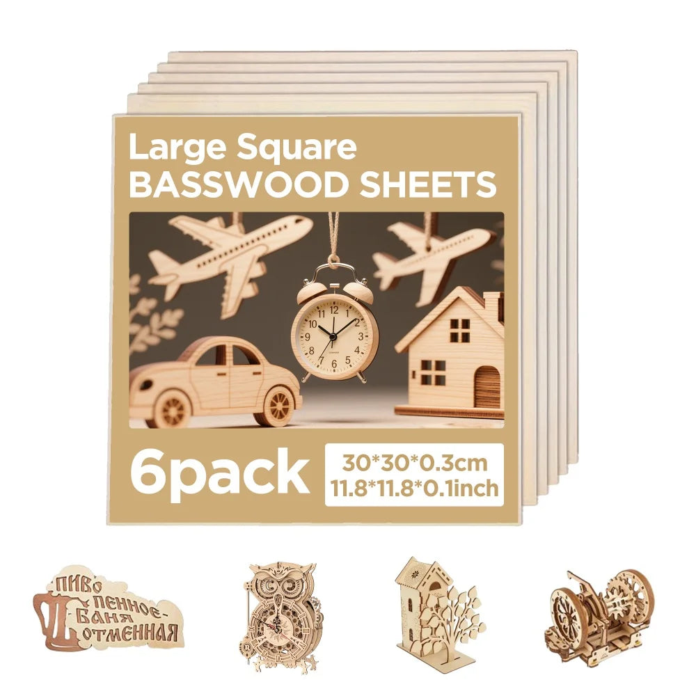 Basswood Sheets for Craft 3mm Thick Unfinished Wood Plywood DIY Craft Wood Board for Laser Engraving and Co2 Laser Cutting