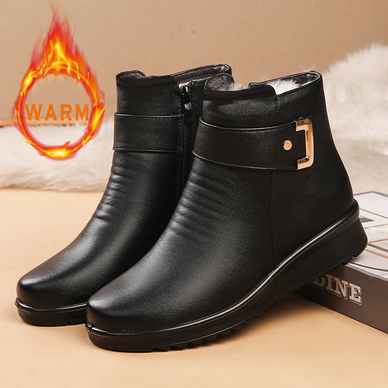 Women's Winter Snow Boots Round Toe Zip-Up Casual Boots with Faux Fur Lining & Non-Slip PU Sole Warm Black Shoes Footwear Girl W