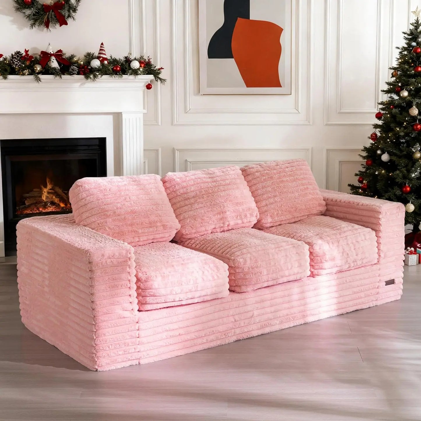 3 Seater Couch for Living Room, Boneless Couch with Tufted Cushion & Backrest, Upholstered Floor Sofa, Sofa in A, Customized