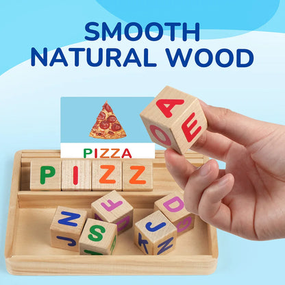 Spelling Games with Flash Cards, Montessori Toys for Kids Wooden Matching Letters Games, CVC Word Educational Learning Toys Gift