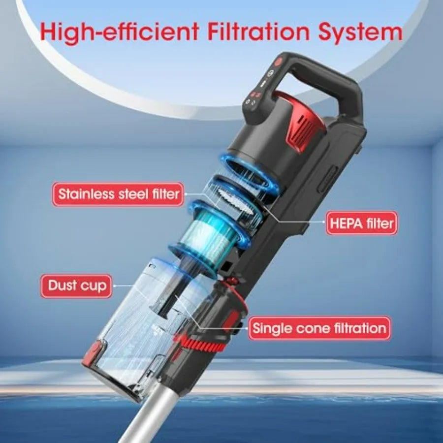 Cordless Vacuum Cleaner with Self-Standing,45KPA Stick Vacuum, 88,000RPM Brushless Motor & LED Display, Anti-Tangle, Lightweight
