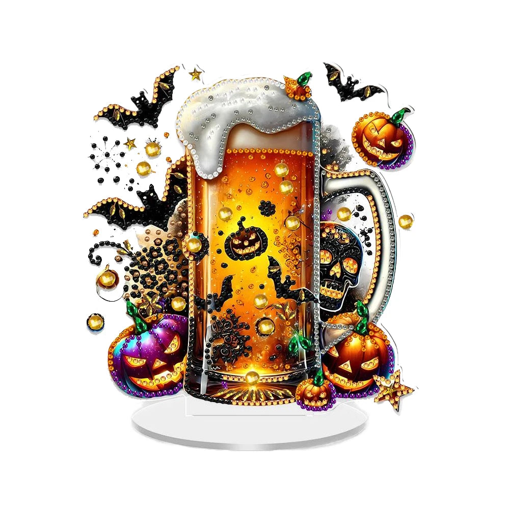 2D Flat Halloween DIY Desktop Diamond Art Kits Single Drill Diamond Painting Desktop Ornaments Kit for Home Office Desktop Decor